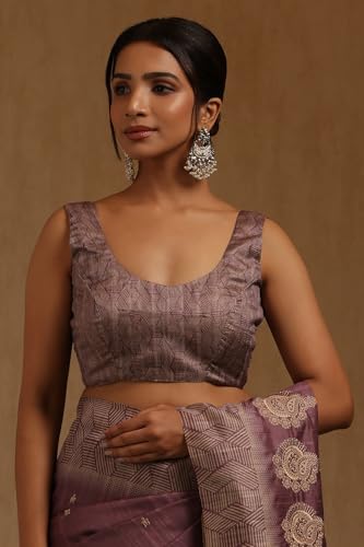 Soch Womens Purple Tussar Embroidered Saree