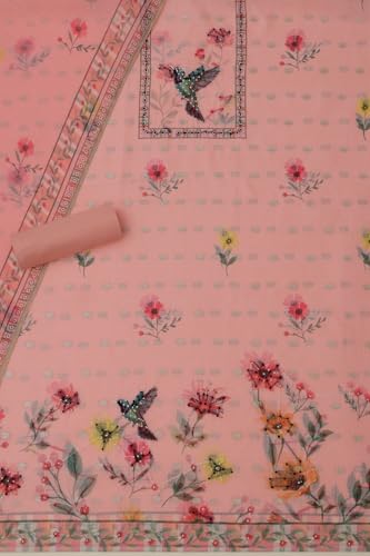 Soch Womens Peach Kota Botanical Print Unstitched Dress Material With Thread Work