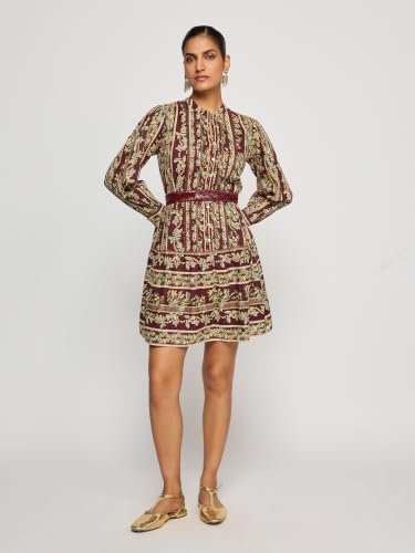 Label RITU KUMAR Brown Stripe Floral Short Dress