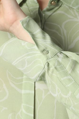 Women Green Print Long Sleeves Formal Shirt
