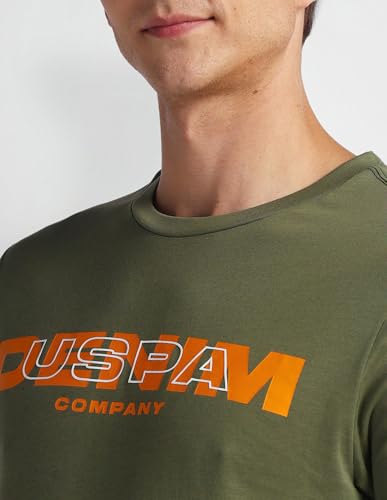 U.S. POLO ASSN. Mens Solid Half Sleeve Brand Carrier Round Neck T-Shirts (UDTSHS0897_Olive_L)