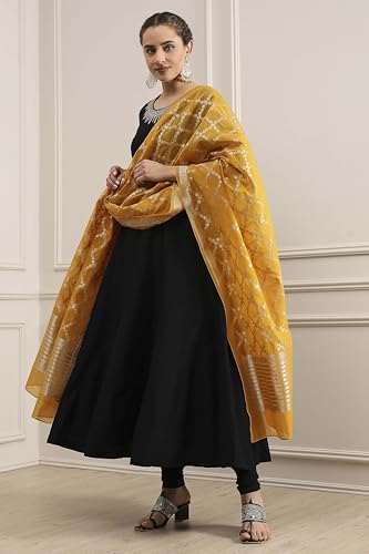 Biba Women Black Polyester Blend Solid Anarkali Suit Set_32