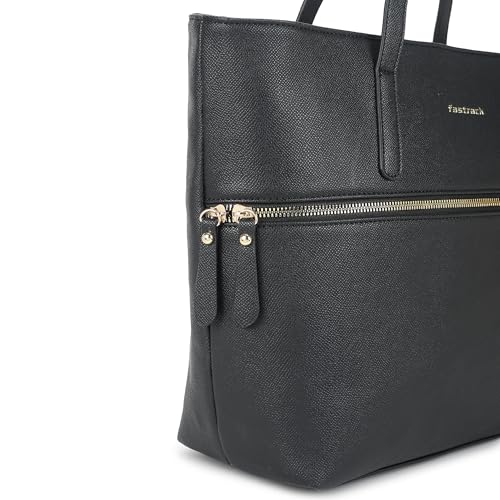 Fastrack Casual Laptop Tote Bag For Girls, Large Size With A Zipper Closure And Padded Laptop Compartment, Compatible With Laptops Up To 14 Inches, Double Handle Bag, Black