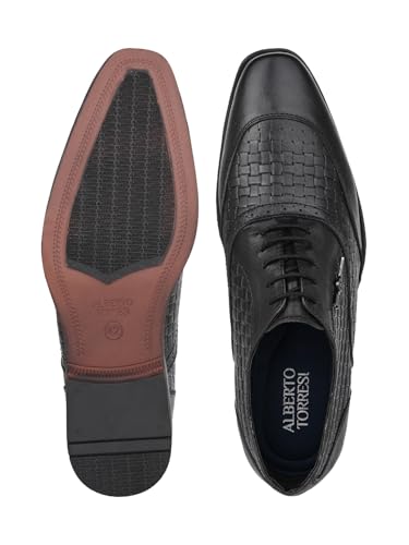 ALBERTO TORRESI Men's Formal Leather Shoes: Lace-up Closure for Comfortable and Stylish Office Wear - Black - 8 UK/India
