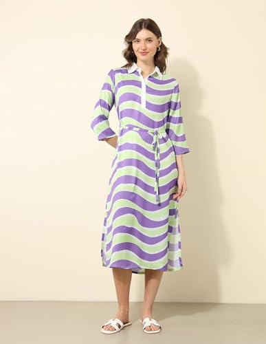 U.S. POLO ASSN. Women's Polyester Shirt Midi Dress (UWSS25DRS158 Multicolor