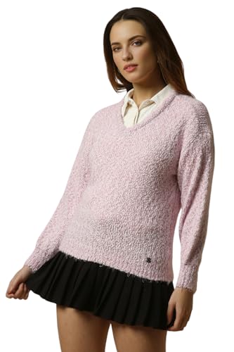 Allen Solly Women Pink Textured V Neck Casual Sweater