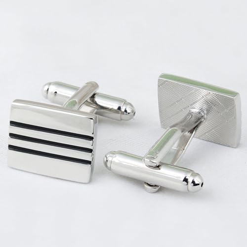 Peluche Mr. Deeper Enamel Sleek Look 2 Silver Cufflink and TiePin Set for Men (Black and Silver)