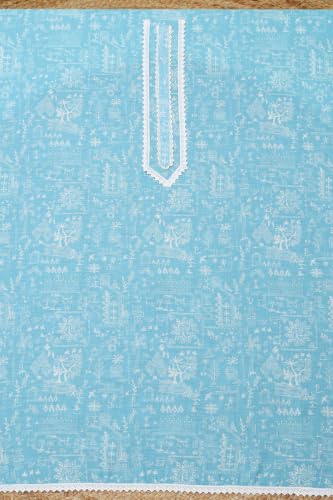 Soch Womens Powder Blue Linen Warli Dress Material