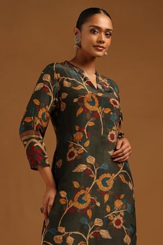 Soch Womens Green Crepe Floral Kurta with Beads