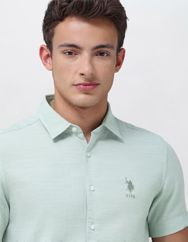 U.S. Polo Assn. Denim Co. Men's Solid Regular Fit Shirt (UDSHT2135H_Green_42)