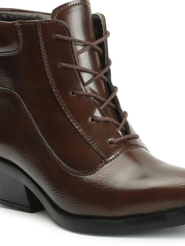 ELLE Women's Fashionable Lace-Up Boots Colour-Brown, Size-UK 3