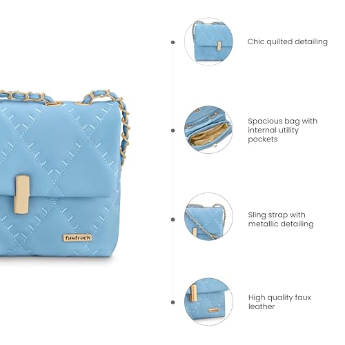 Fastrack Quilted Structured Sling Bag for Women, Girls and Ladies | with Magnetic Metal Lock and Chain Sling