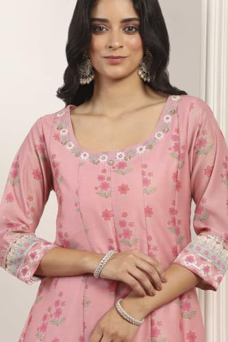 Rangriti Viscose Polyester Printed Kalidar Festive Dress with Dupatta Pink