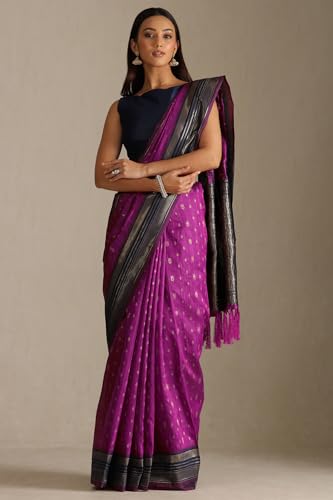 Soch Womens Fuchsia Tussar Woven Design Saree With Zari