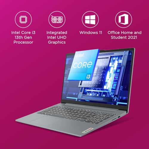 Lenovo IdeaPad Slim 3 13th Gen Intel Core i3 15.6" (39.6cm) FHD Laptop (8GB/512GB SSD/Win 11/Office 2021/1 Year ADP Free/Alexa Built-in/3 Month Game Pass/Arctic Grey/1.62Kg), 82X70034IN