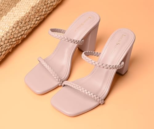 LOUIS STITCH Women’s Fashion Slip-On Block Heel Sandals | Open Toe Peach Pink Stylish Mule Heel Sandal for Ladies, Fashionable and Comfortable Sandal| LDBH-WEVSTNU | UK-5