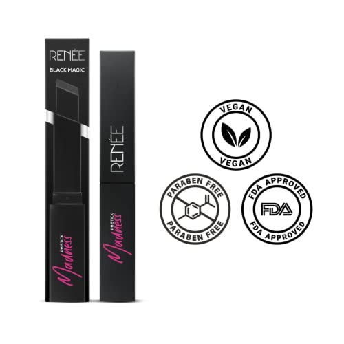RENEE Princess Stick-On Nails Rainbow Unicorn 24pcs | Reusable, Lightweight, Long-Lasting | & RENEE Madness PH Lipstick Black, Glossy Pink Payoff, Vitamin E & Jojoba, Vegan, 3g