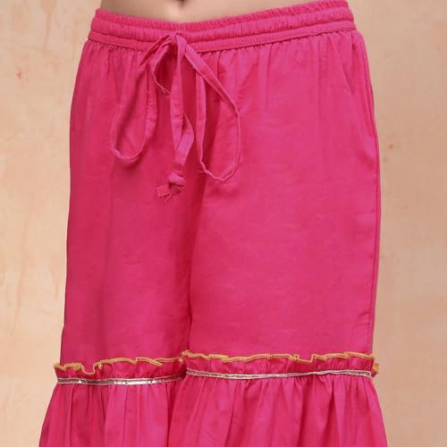 Biba Girls Red Straight Cotton Printed Kurta suit set