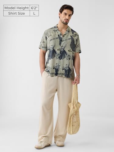 The Souled Store Superman: It's in The News Men and Boys Short Sleeves Collared Neck Button Front Grey All Over Printed Regular Fit Rayon Holiday Shirts