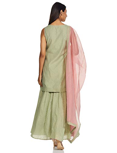 BIBA WOMEN YARNDYED SALWAR KURTA DUPATTA(SKD6420_SAP GREEN_42)