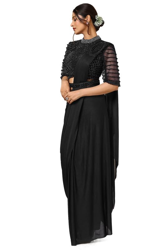 Soch Womens Black Embellished Nylon Blend Ready-To-Wear Saree With Belt
