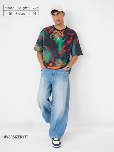 The Souled Store Street Graffiti Men and Boys Short Sleeves Round Neck Multicolour Printed Cotton Oversized T-Shirts