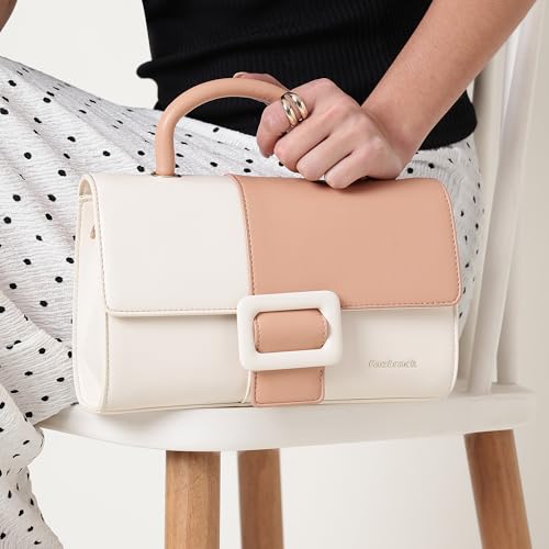 Fastrack Pastel Play Satchel | Faux-Leather Women’s Handbag in Pink & White | Buckle-Flap Design with Dual Carry Options & Spacious Interior