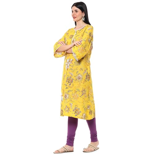 BIBA Women Cotton Straight Kurta (CHINTZPOPCOLLECTION20227SS24YEL_Yellow
