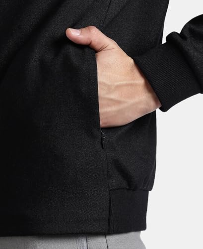 Jockey AM99 Men's Super Combed Cotton Rich Pique Fabric Jacket with Ribbed Cuffs_Black_M