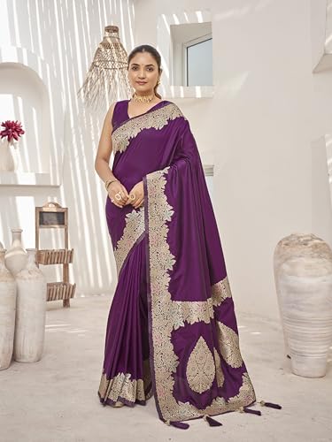 MANOHARI Women's Trendy Banarasi Soft Silk Woven Purple Saree With Heavy Jacquard Work Saree With Purple Blouse Piece_MN2017