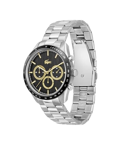 Lacoste Boston Qtz Fashion Chrono Black Round Dial Men's Watch|Stainless Steel Material|Silver Color Band - 2011272