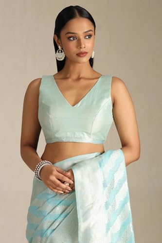 Soch Womens Turquoise Blue Tussar Woven Design Saree