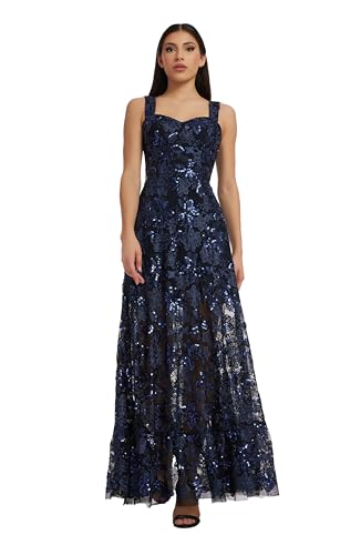 Dress the Population Women's Anabel Fit and Flare Maxi Dress, Blue, Small