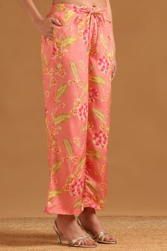 Soch Womens Peach Viscose Botanical Embroidered Co-Ords Set
