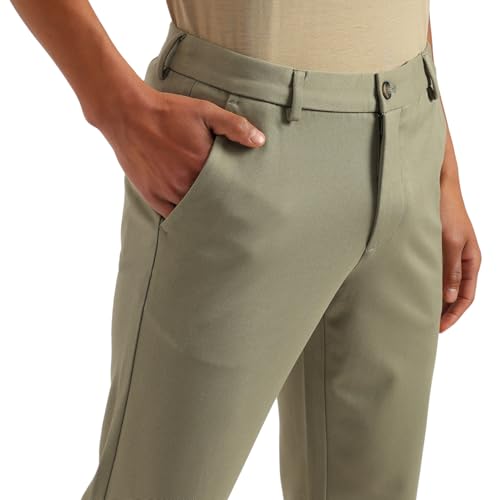United Colors of Benetton Solid Slim Fit Twill Knit Trousers (Size: 34)-25P4KNTR8012I902 Khaki