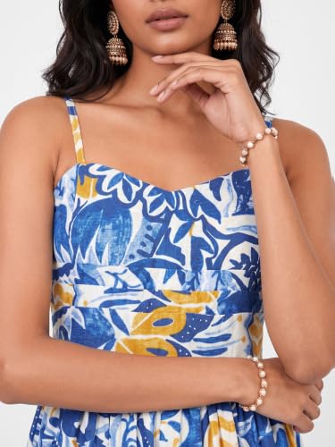 Max Women Printed Midi Dress (Blue_L)