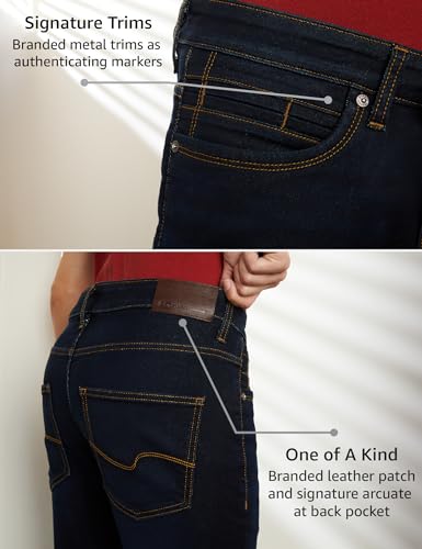 Symbol Premium Men's Slim Fit Stretchable Mid Rise Jeans | Casual Denim | Cotton Stretch | Fashion Shades of Black & Blue (Available in Plus Size) (SP-S24-M-DNM-102_Dark Indigo_44)