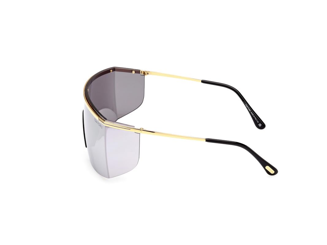 Tom Ford | UV Protected + Blue Blocked Filter Sunglasses for Men | Shield Shaped - Full-rim Gold Frame | Lens Colour: Grey | Small | FT0980 00 30C