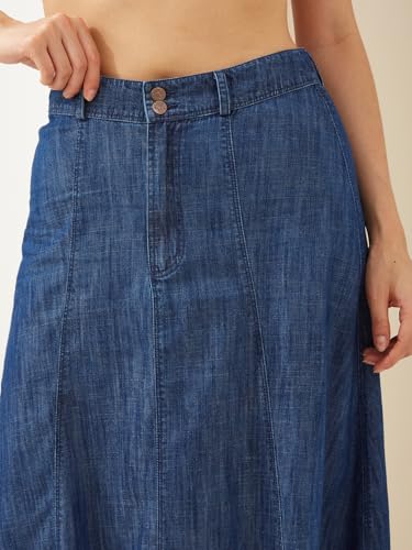 Latin Quarters Women Blue Denim Knee Length A-line Solid Casual Skirt_XL