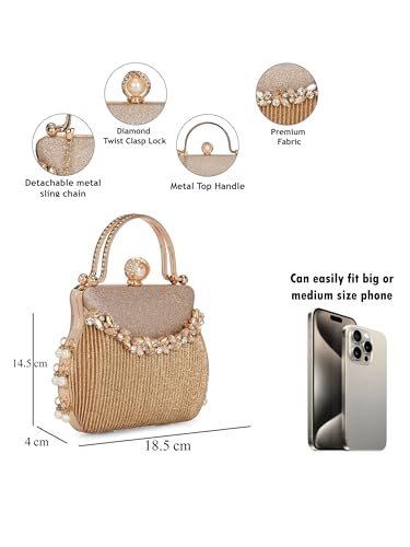 Tooba Women's Clutch (Sparkling Golden) (Golden lightt Chinii double ball 7x4)