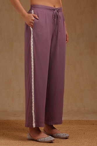 Soch Womens Purple Rayon Crepe Embroidered Co-Ord Set With Thread Work