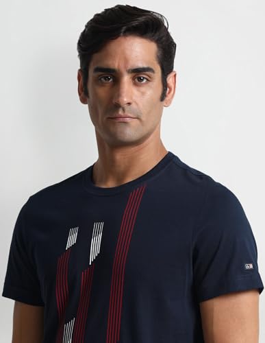 Arrow Sport Men's Regular Fit T-Shirt (ASAEOTS5118_Navy