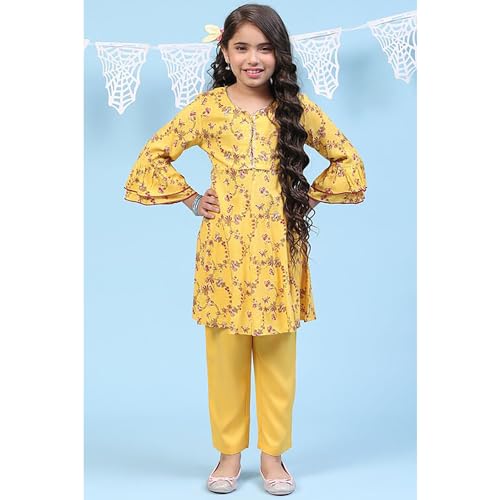 BIBA Girls Rayon Kalidar Printed Suit Set(KW5029E_3_Yellow)