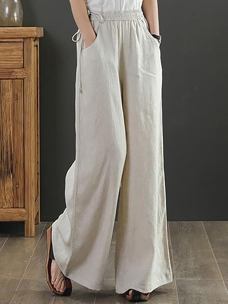 KOTTY Women's Crumble Fabric Chalk White Wide Leg Trousers(White,30)_KOTTYWOMENSPANT801L