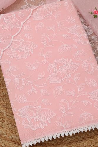Soch Womens Peach Kota Embroidered Unstitch Dress Material