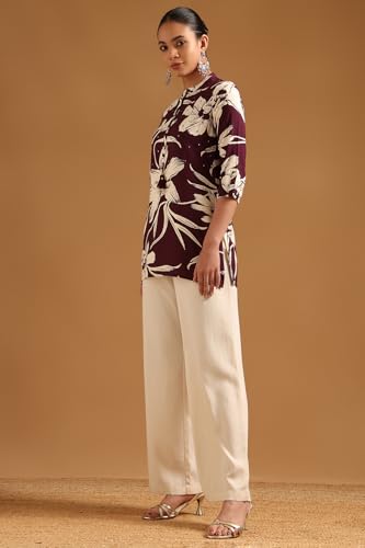 Soch Womens Wine Viscose Botanical Tunic with Faux Mirror