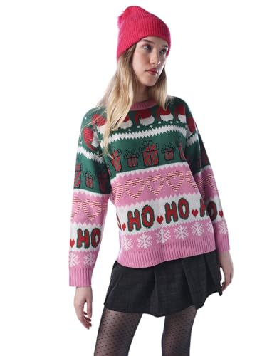 ONLY Women's Self Design Regular Fit Pink Sweater