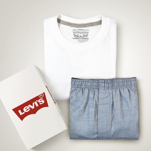 Levis' Men's Regular Fit 100% Cotton Round Neck Half Sleeve T Shirt with Solid Boxer Shorts Set (White/Denim Melange, M)