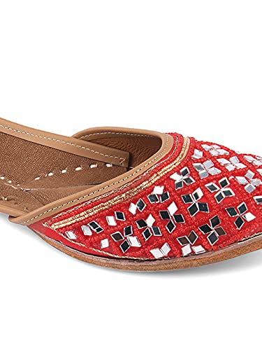 DESI COLOUR Casual Footwear for Womens/Punjabi Jutti/Mojari for Party Red Mirror