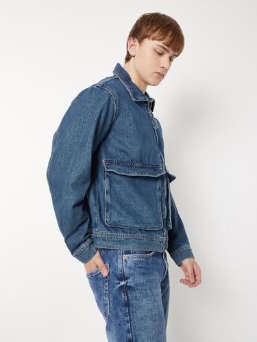 Max Men Washed Denim Jacket (Blue_XXL)